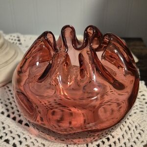 Cranberry glass rose bowl Fenton Thumbprint/Coin Dot pattern